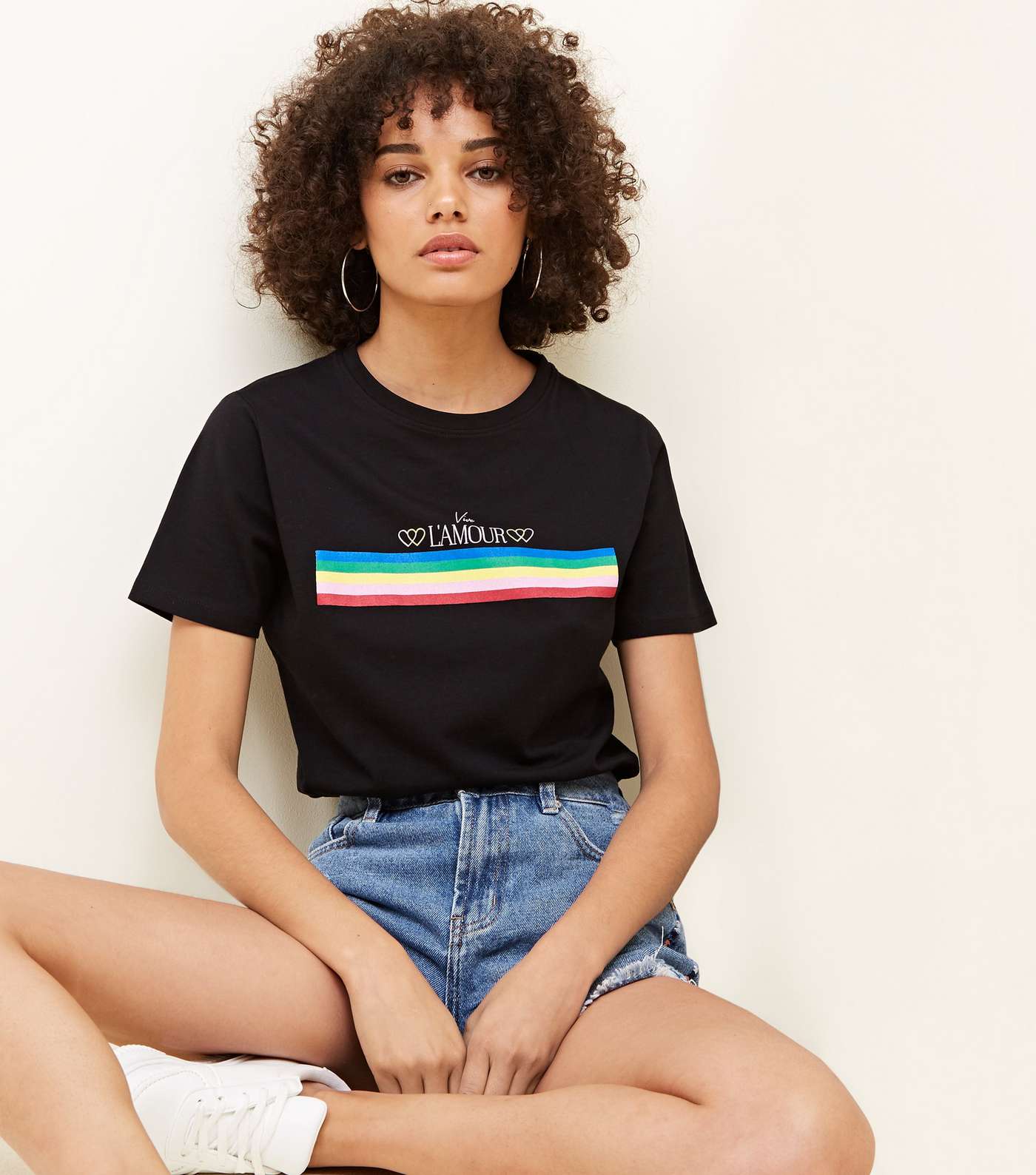 Black L'Amour Rainbow Slogan T-shirt  Image 5