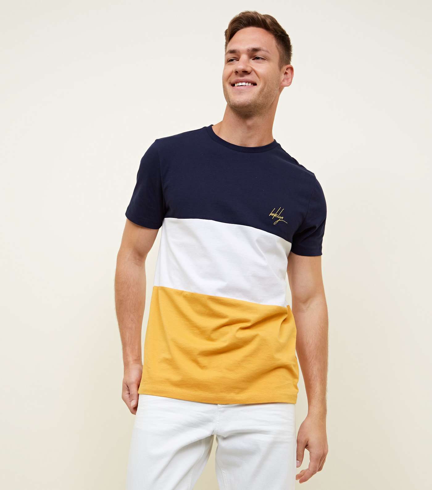 Yellow Colour Block Brooklyn Embroidered T-Shirt