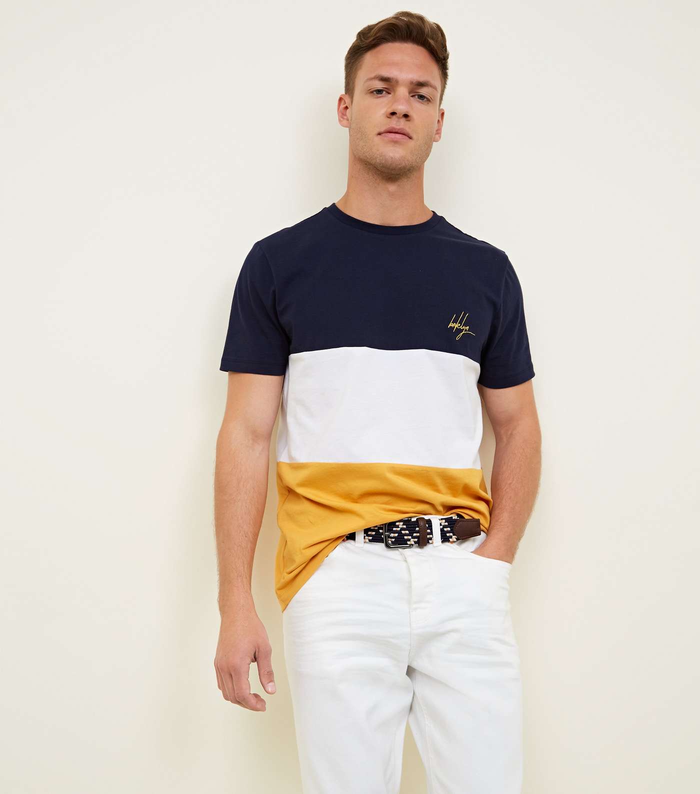 Yellow Colour Block Brooklyn Embroidered T-Shirt Image 5