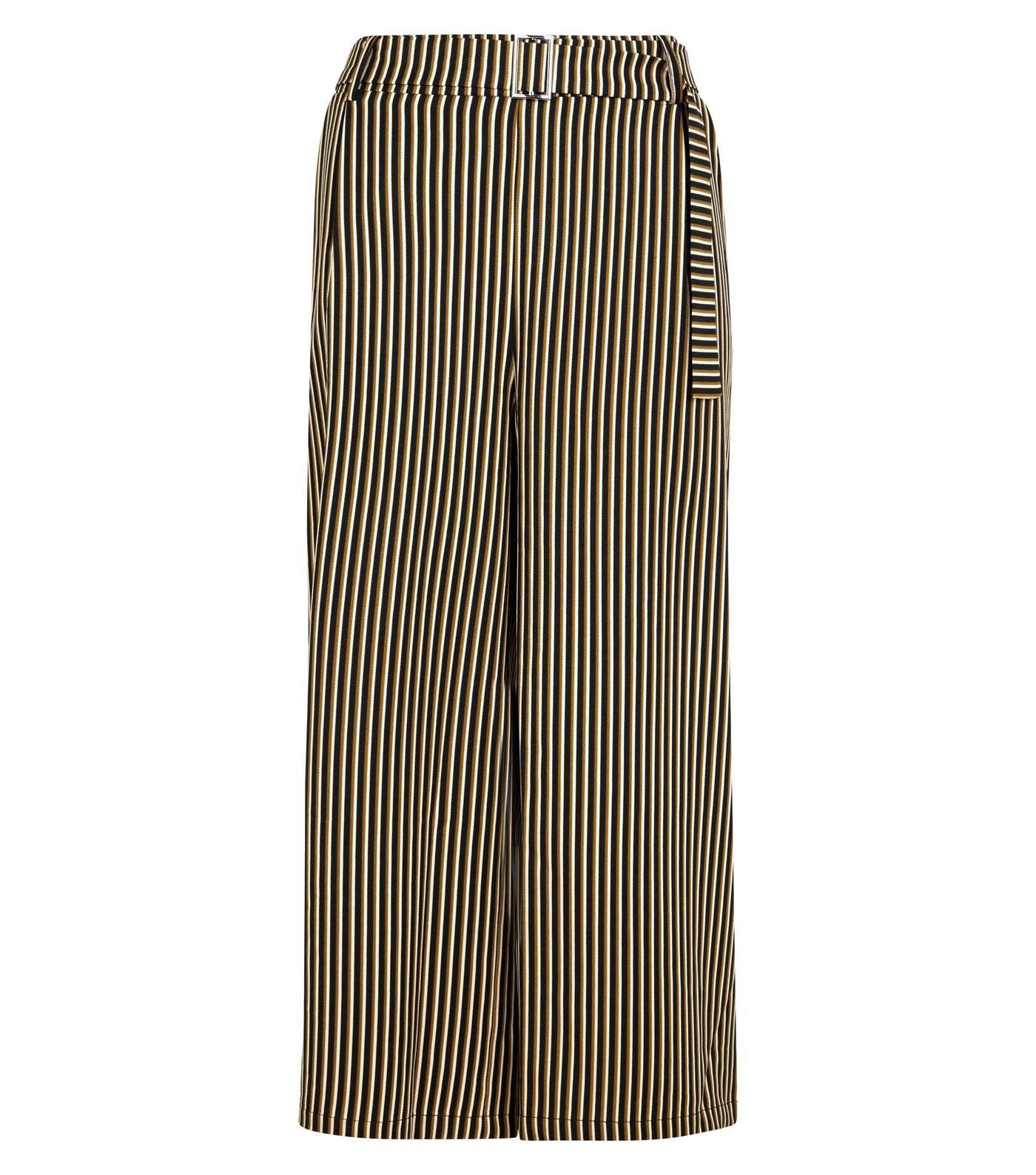 Black Stripe Twill Belted Culottes Image 4