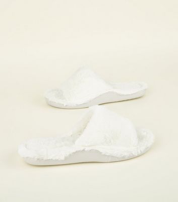 Off White Fluffy Hard Sole Slider Slippers | New Look