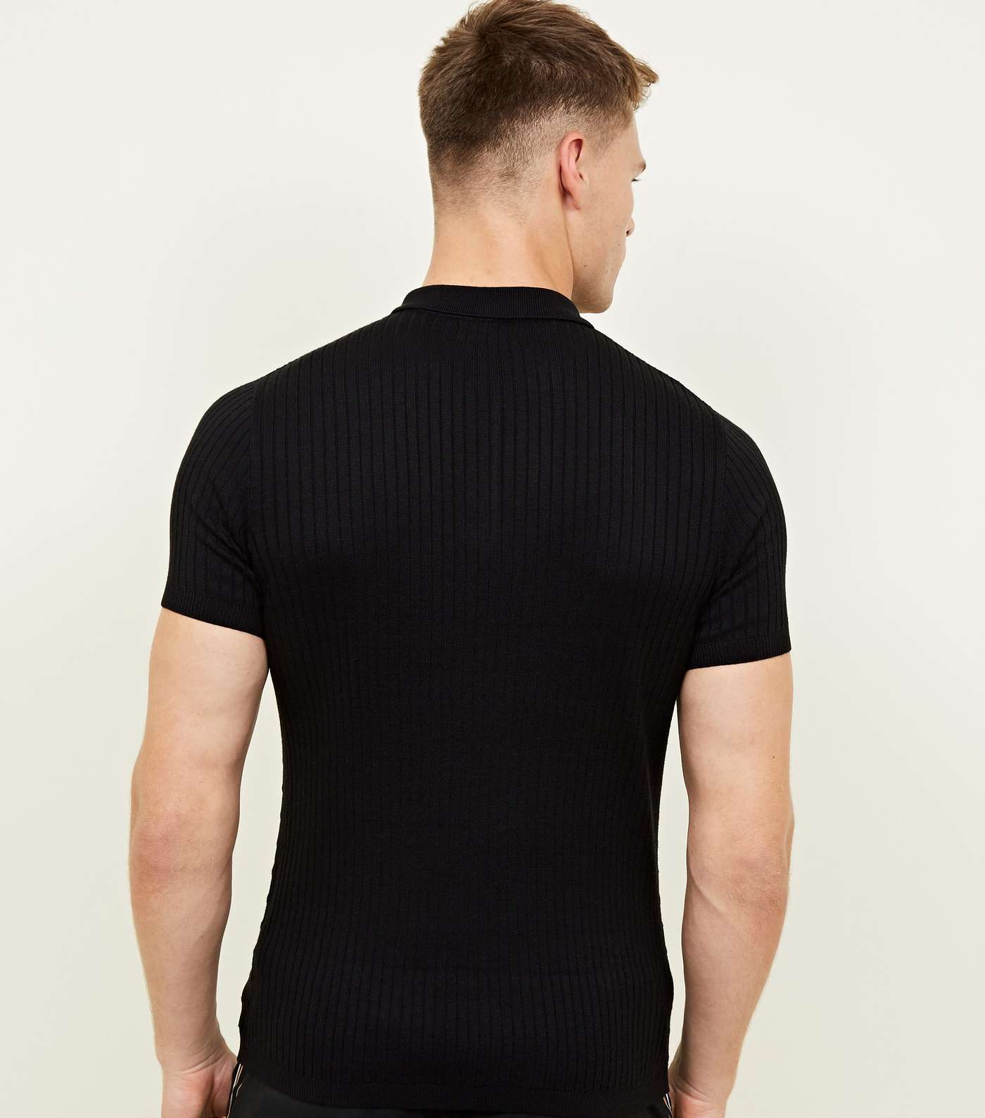 Black Cable Knit Polo Shirt Image 3