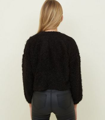 girls black fluffy cardigan