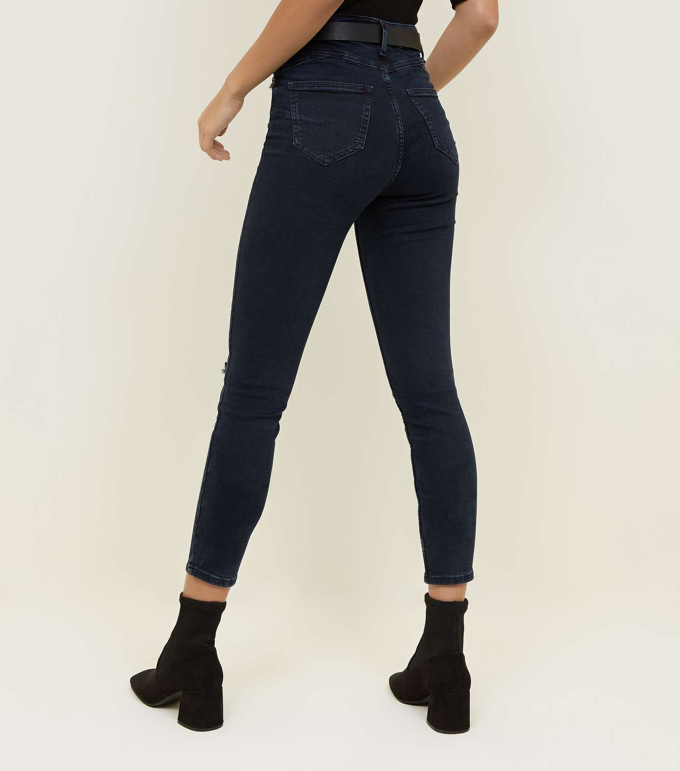 Navy Ripped Super Skinny 'Lift & Shape' Jeans Image 3