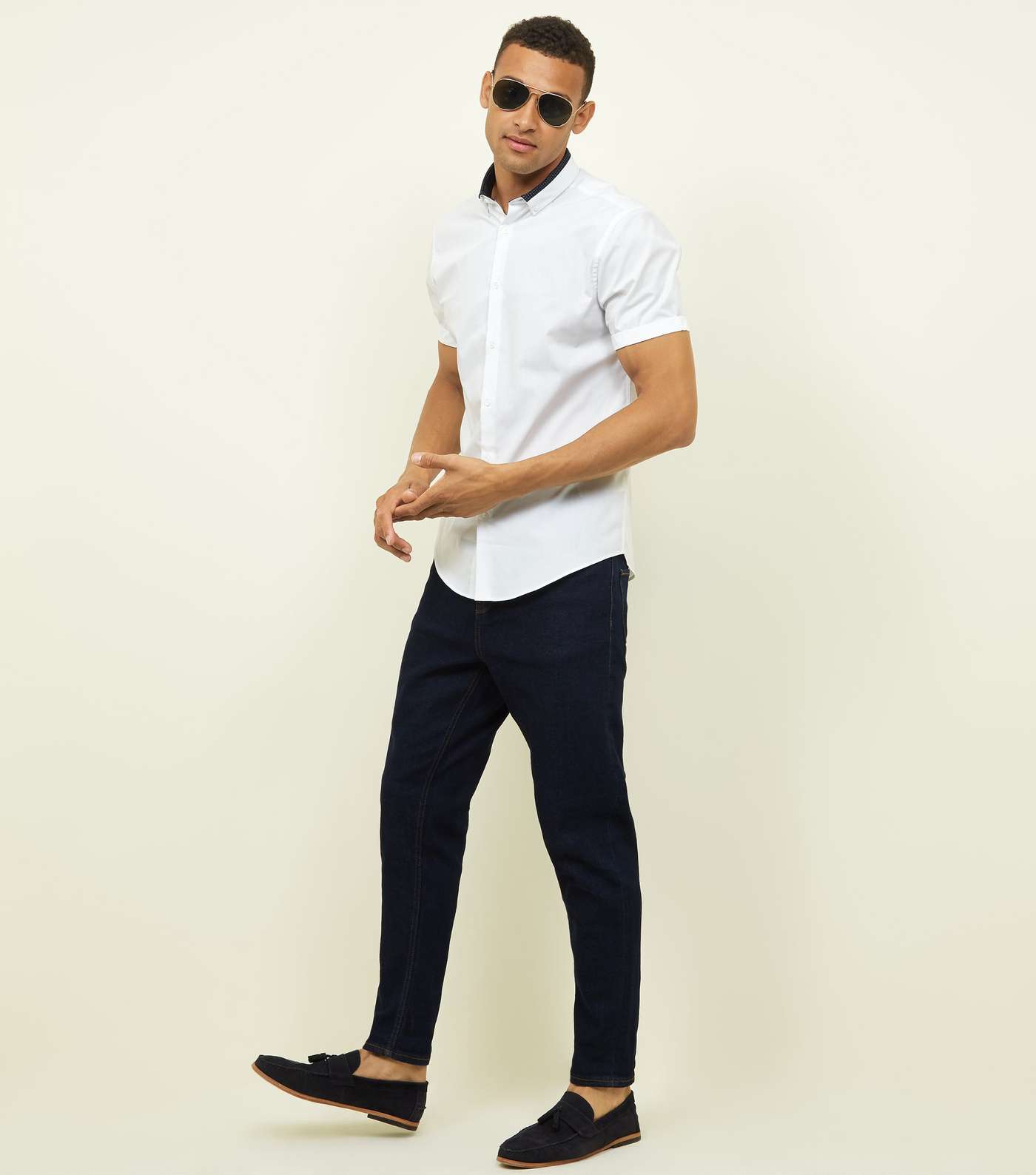 White Contrast Collar Button Down Shirt Image 2