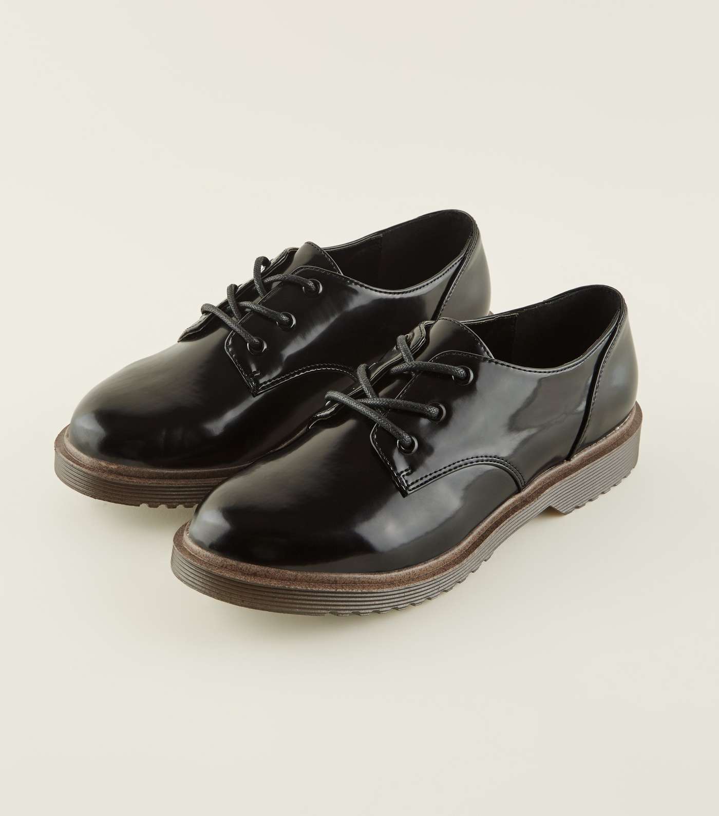 Girls Black Patent  Lace Up Shoes Image 3