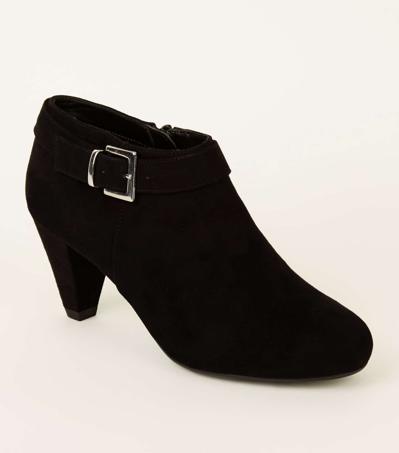 Girls Black Suedette Cone Heel Shoe Boots 