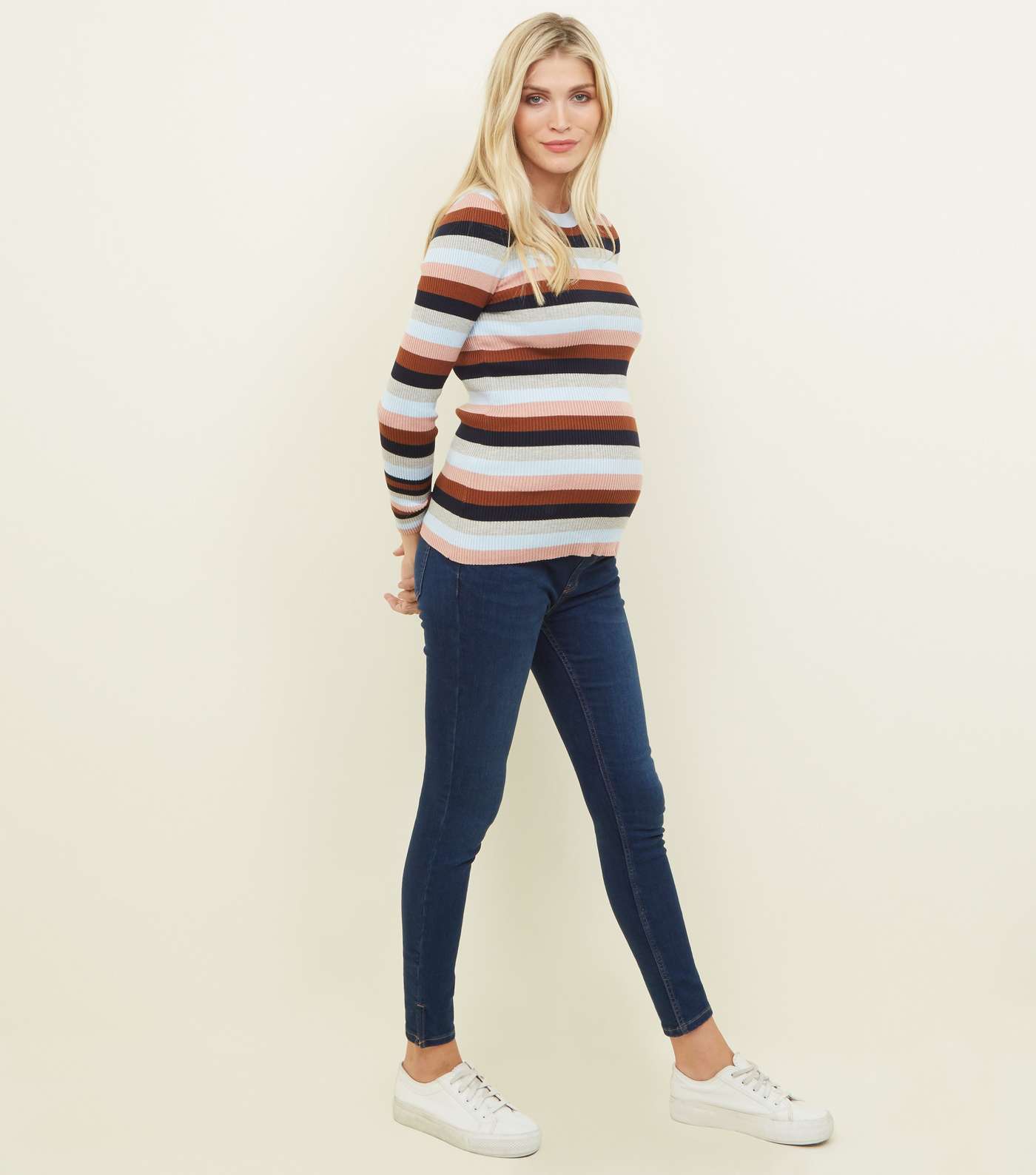 Maternity Multicoloured Stripe Fine Knit Jumper Image 2