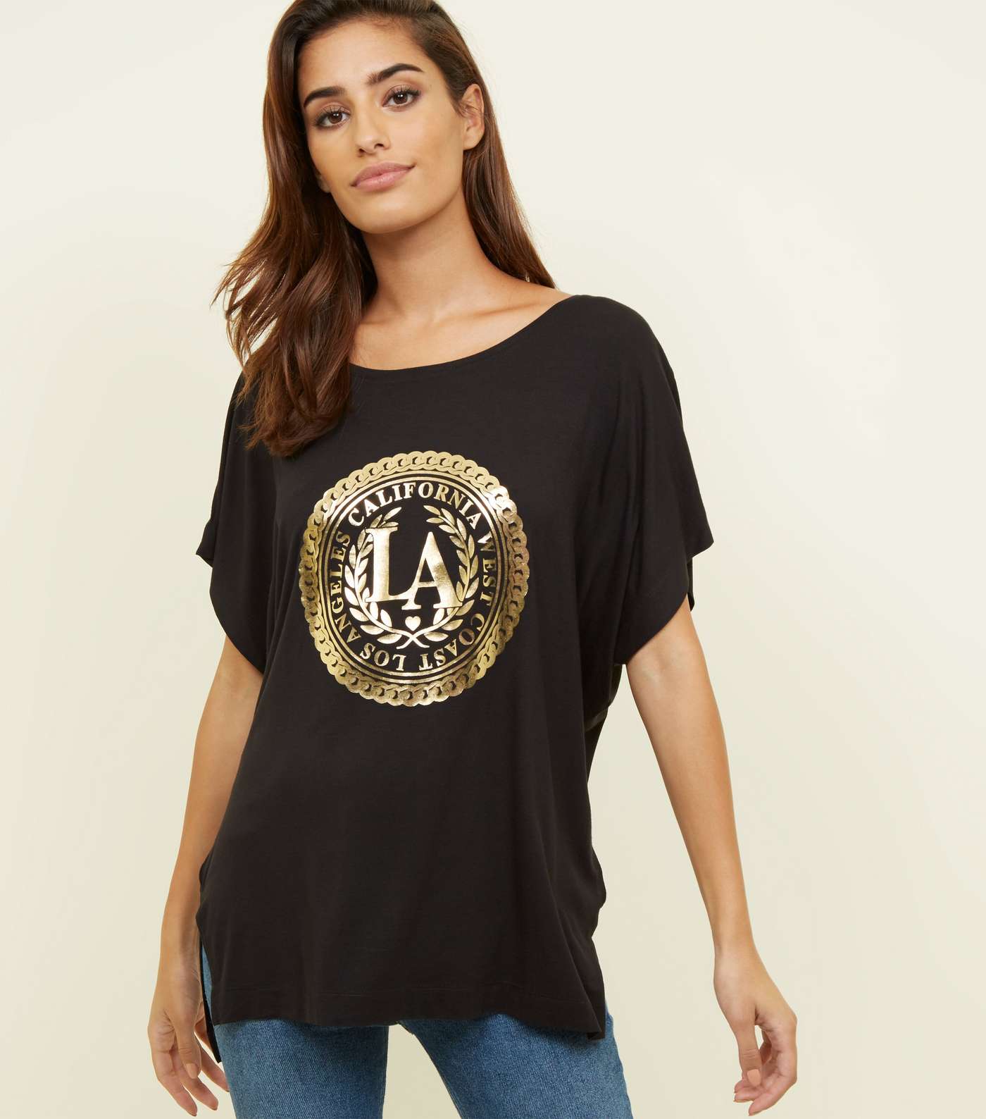 Black Metallic LA Crest Logo Oversized T-Shirt