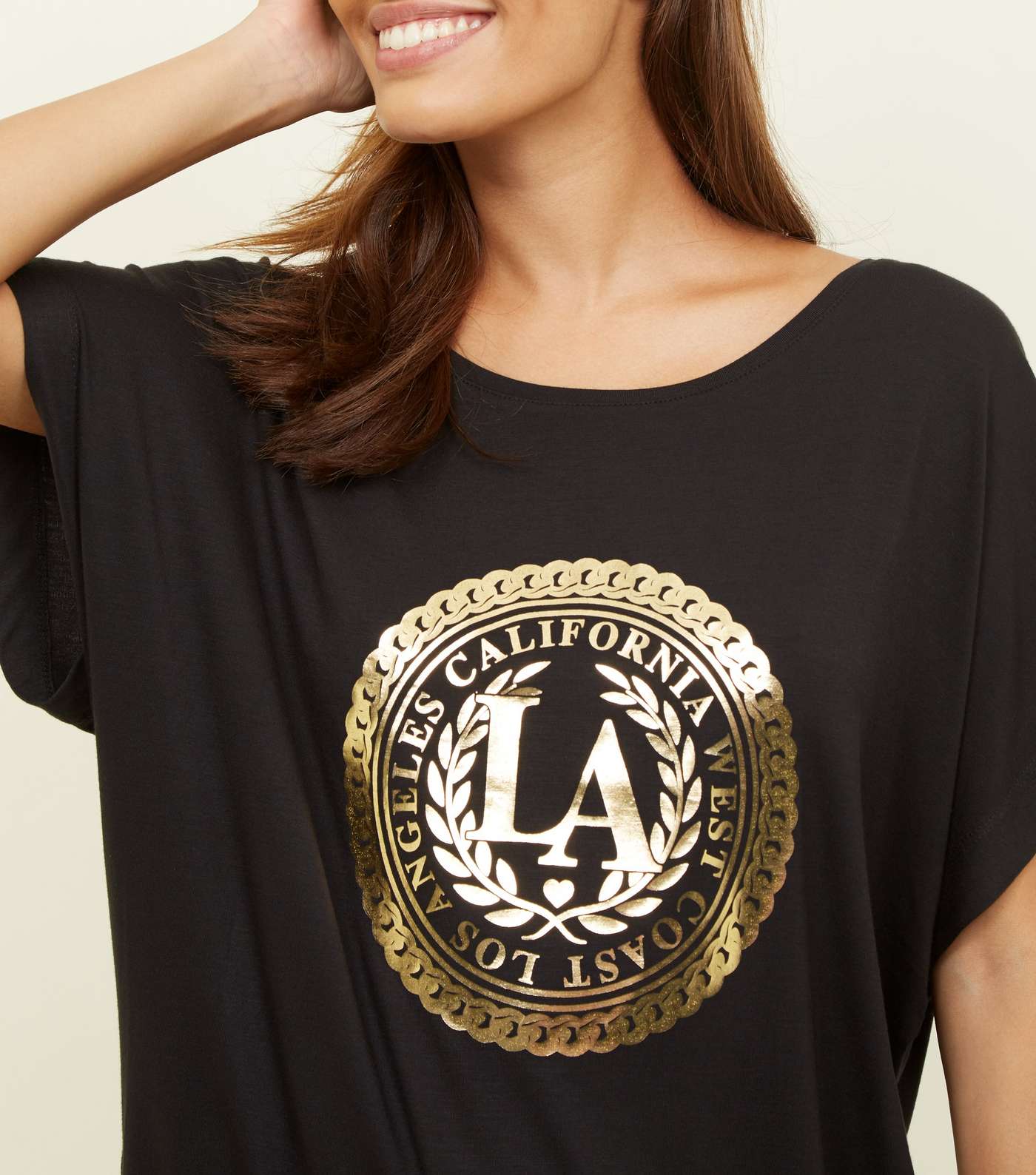 Black Metallic LA Crest Logo Oversized T-Shirt Image 5