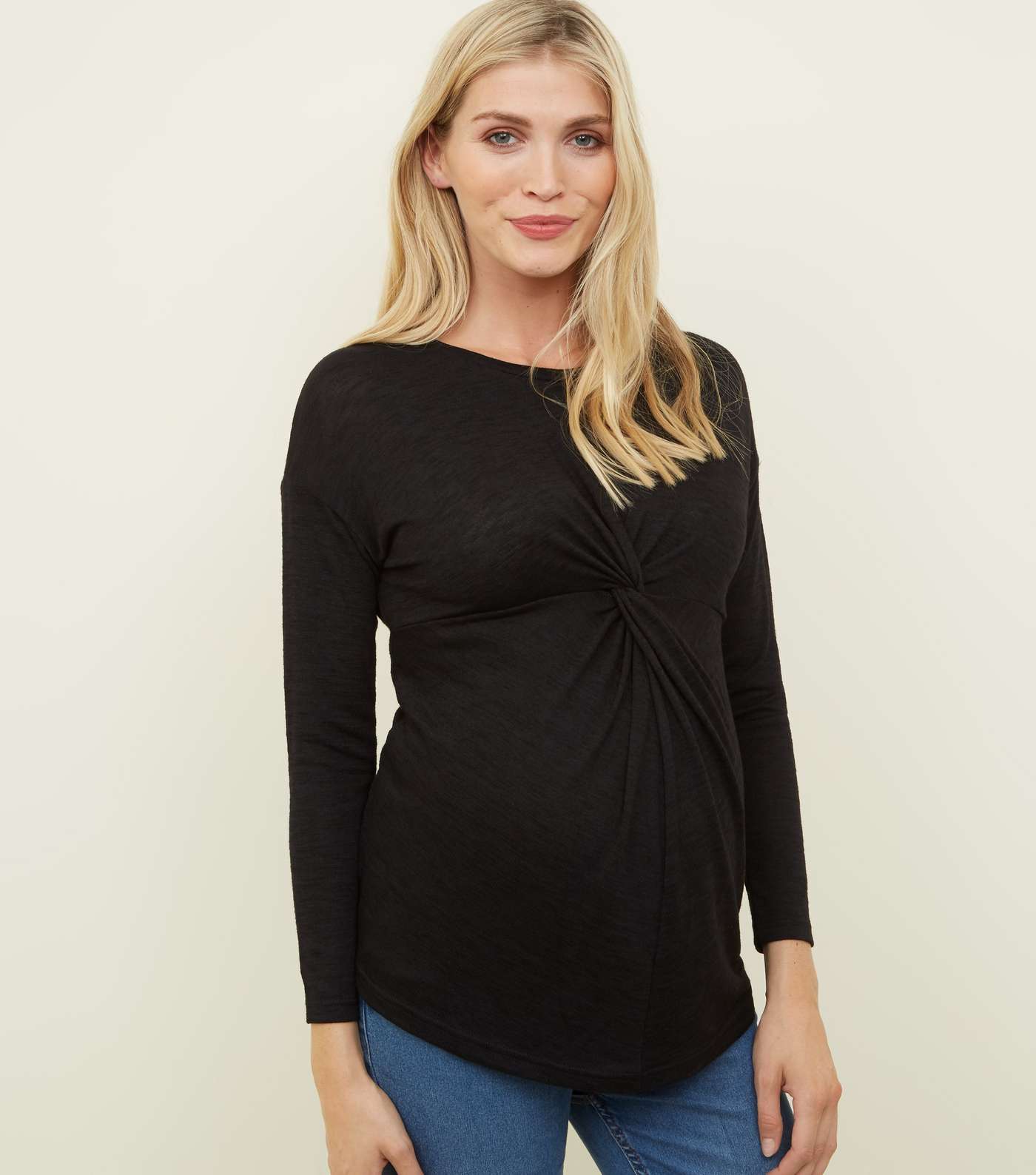 Maternity Black Fine Knit Twist Front Top