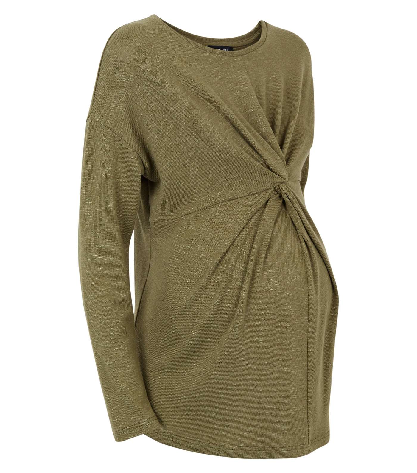 Maternity Olive Fine Knit Twist Front Top Image 4