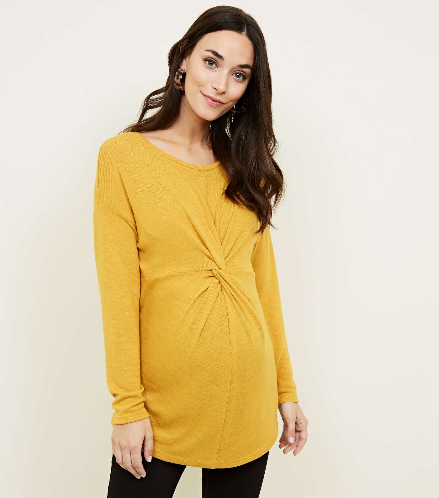 Maternity Yellow Fine Knit Twist Front Top