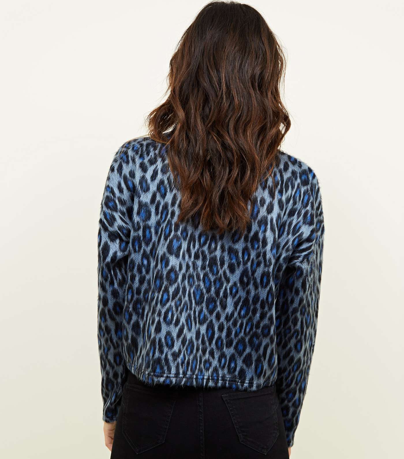 Blue Brushed Fine Knit Leopard Print Top Image 3