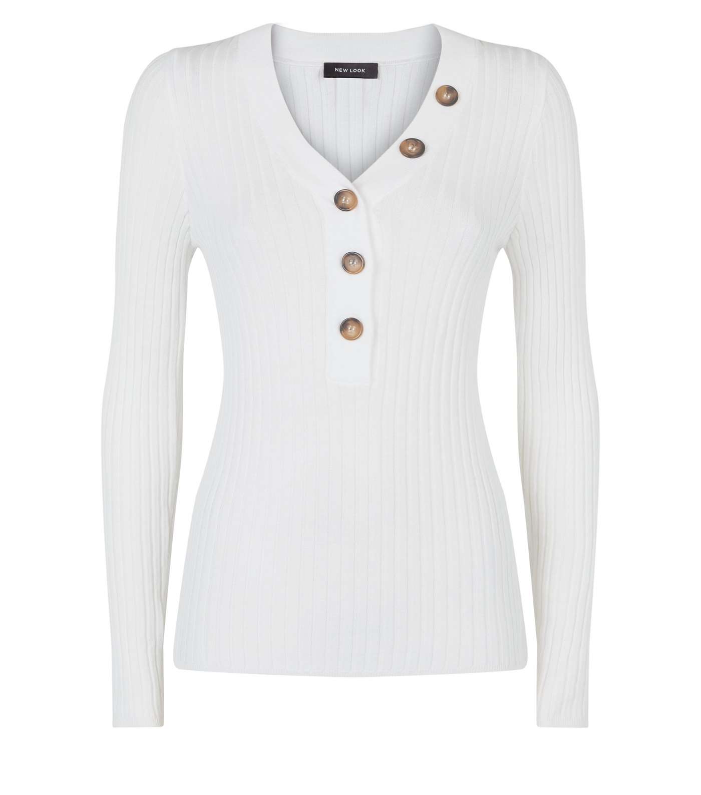 Cream Ribbed Button Front Jumper  Image 4