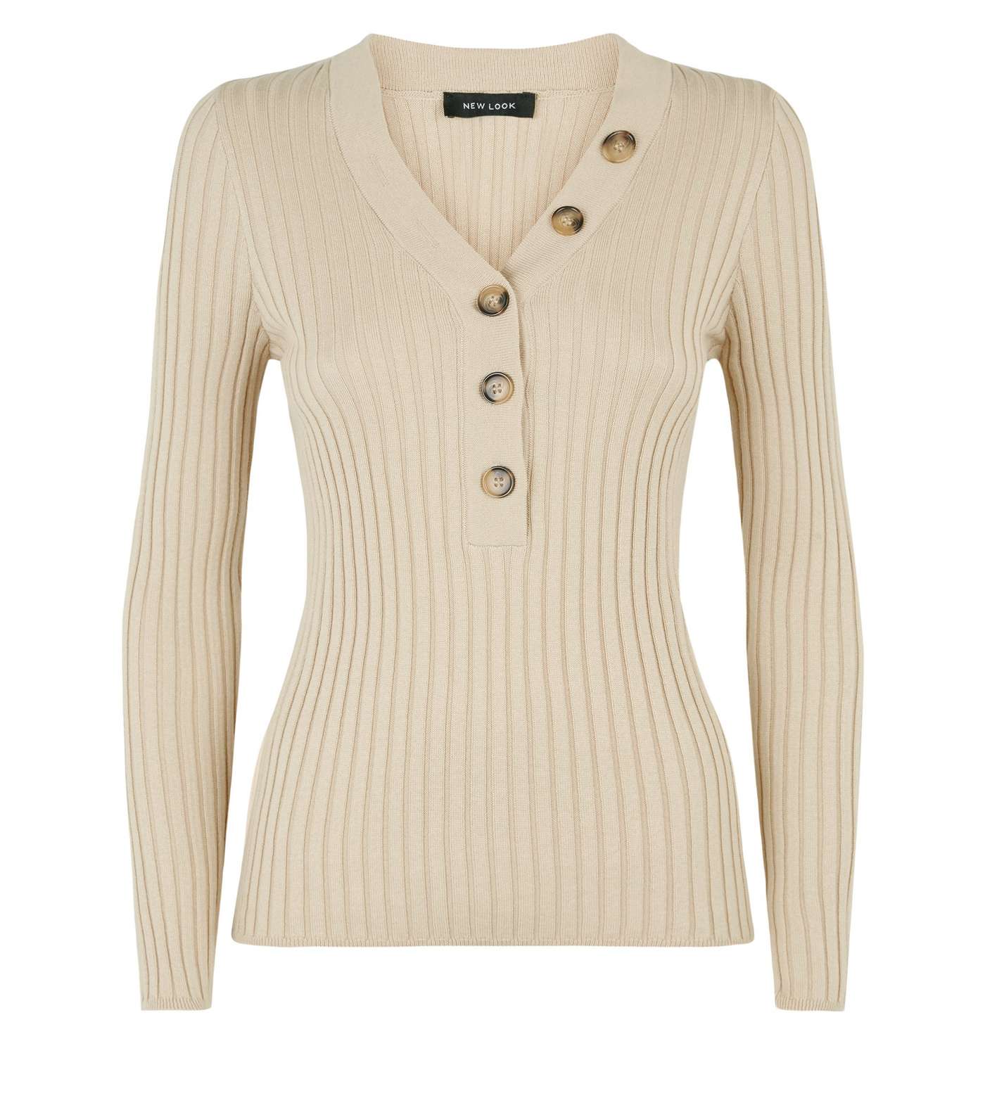 Camel Ribbed Button Front Jumper Image 4