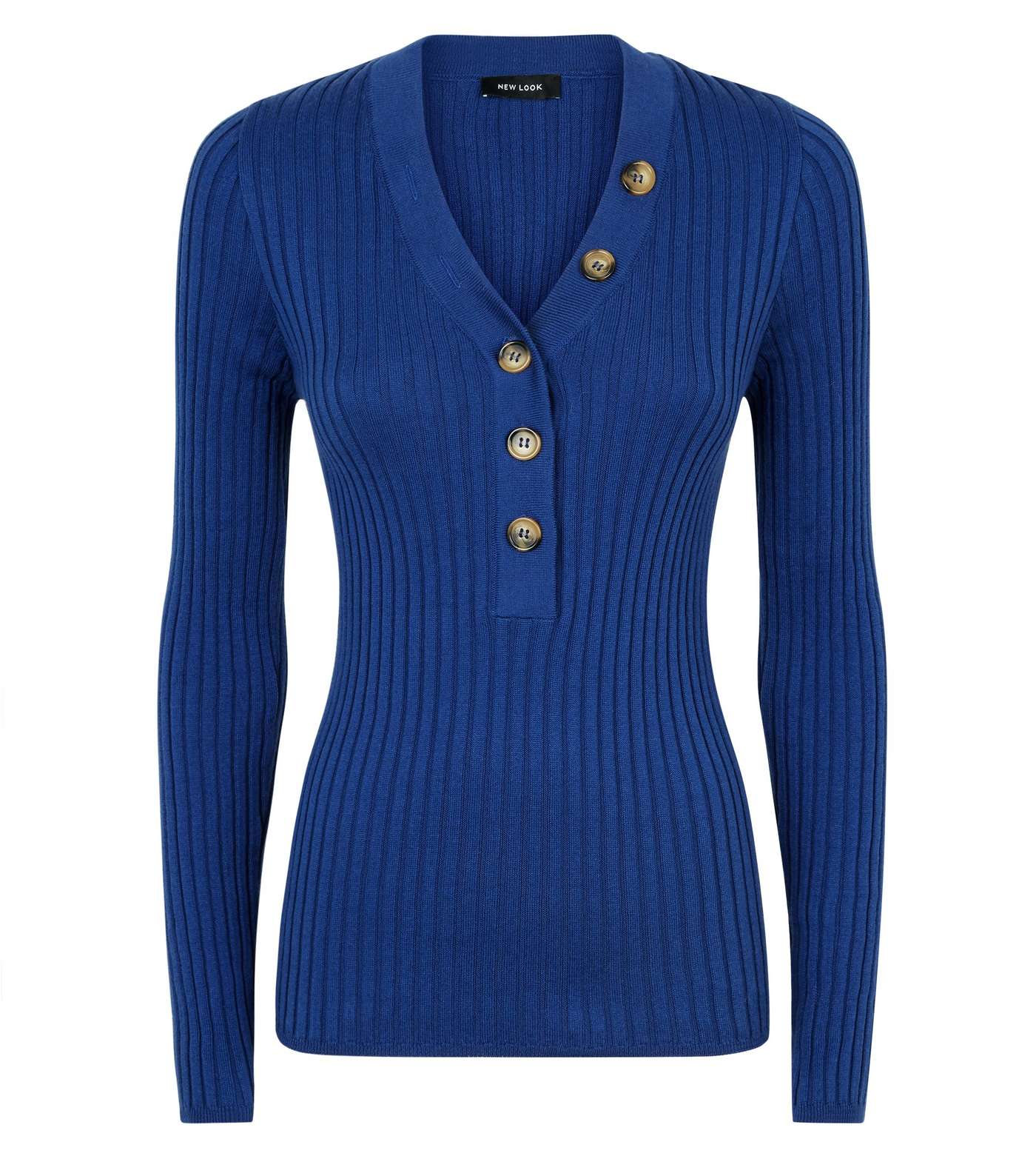 Navy Ribbed Button Front Jumper  Image 4