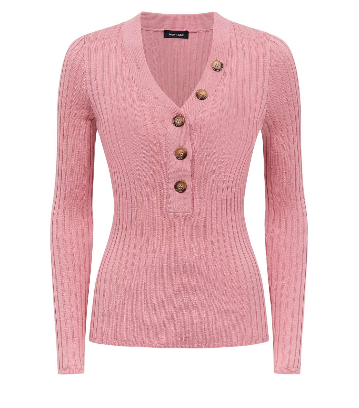 Mid Pink Ribbed Button Front Jumper Image 4