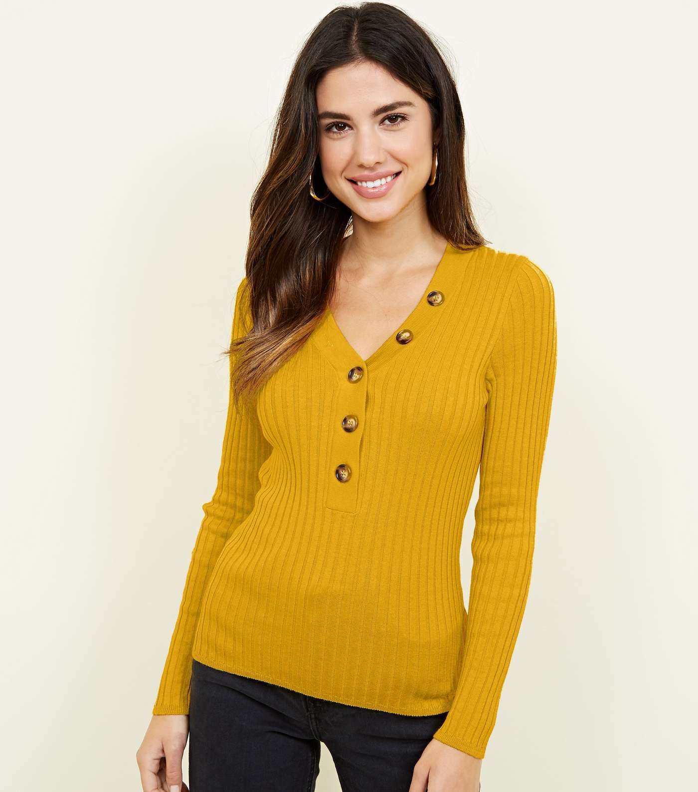 Mustard Ribbed Button Front Jumper