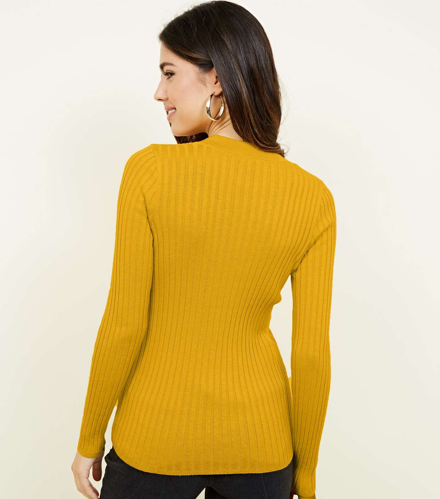 Mustard Ribbed Button Front Jumper Image 3