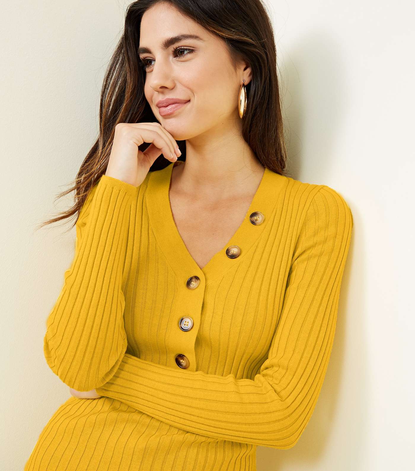 Mustard Ribbed Button Front Jumper Image 5