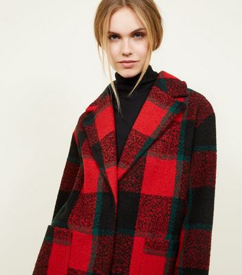 Red Check Longline Coat | New Look