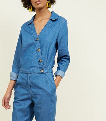 new look denim jumpsuit with zip in blue
