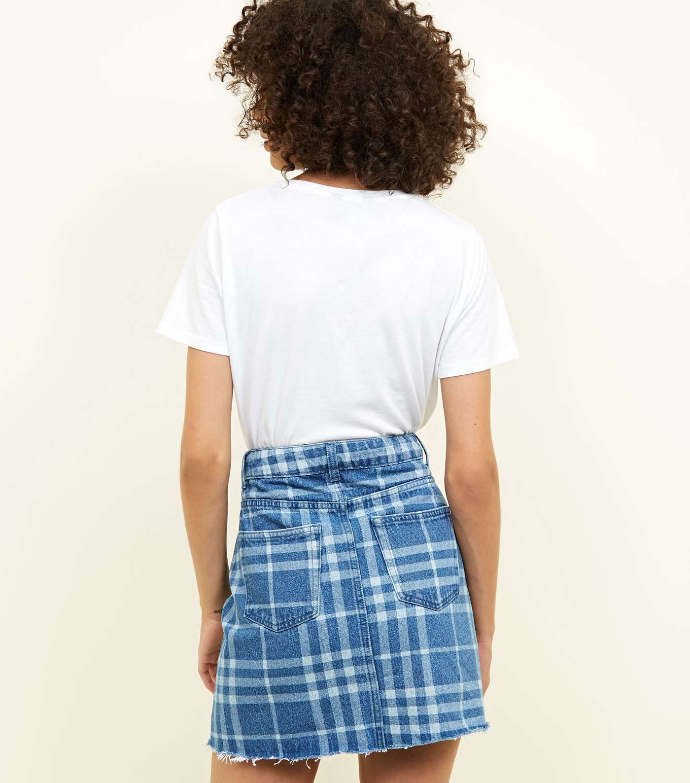 Blue Check Denim Mini Skirt Image 3