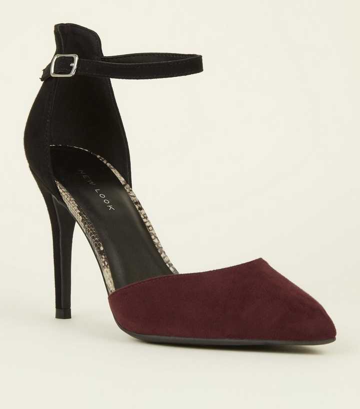 Dark Red Two Tone Faux Snake Edge Stiletto Heels