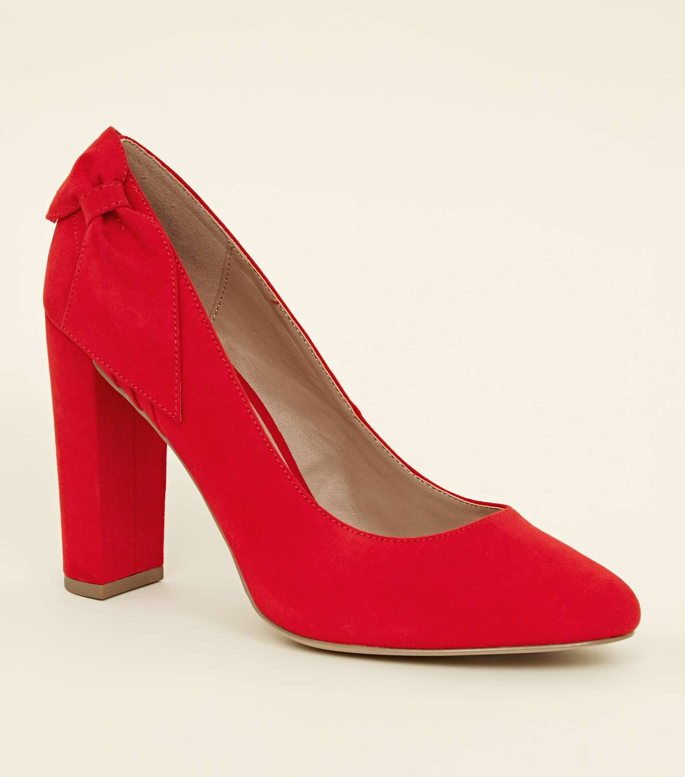 Red Suedette Bow Back Block Heel Courts