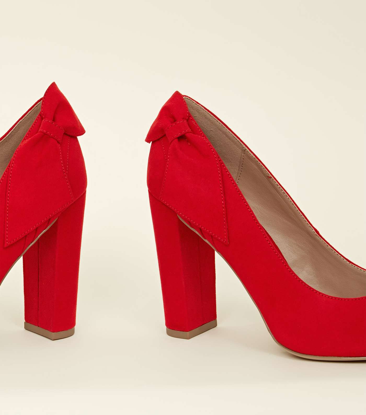 Red Suedette Bow Back Block Heel Courts Image 3