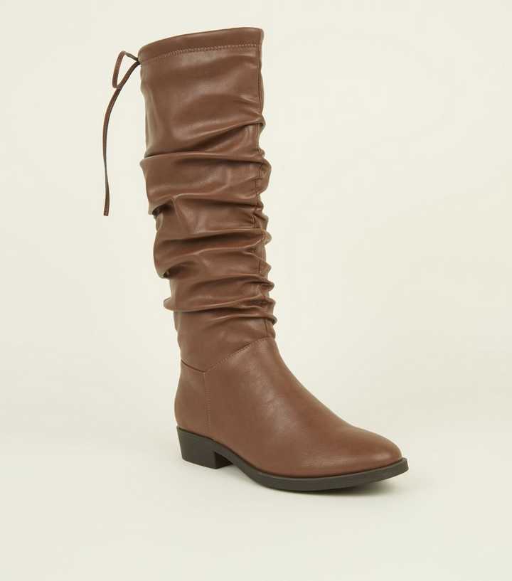Tan Slouch Knee High Western Boots
