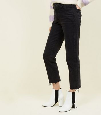 straight leg frayed jeans