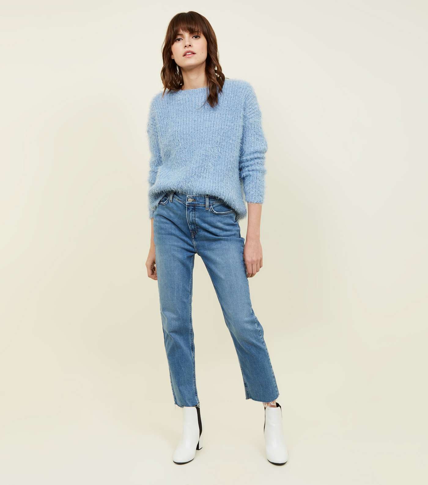 Blue Frayed Cropped Straight Leg Harlow Jeans