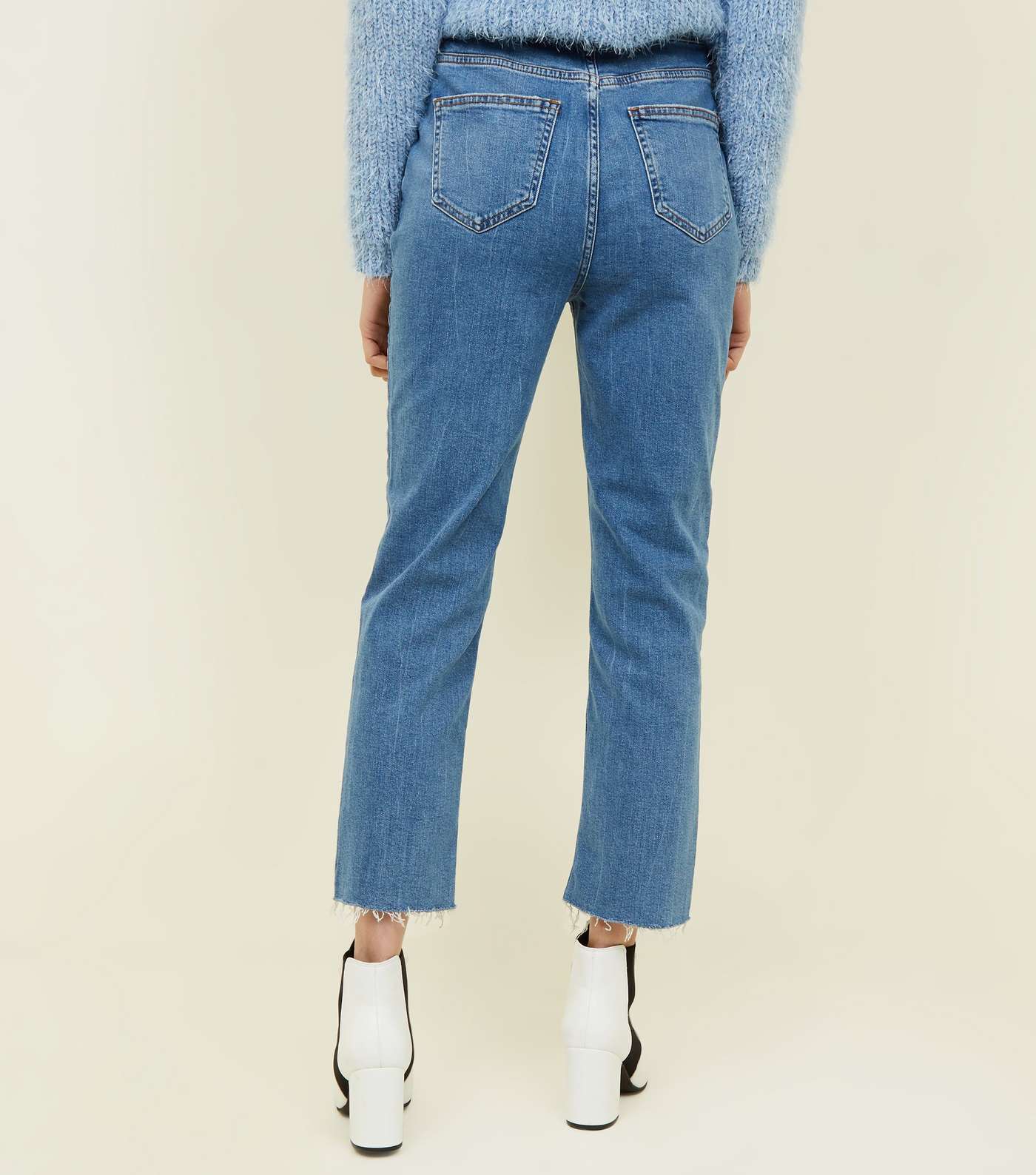 Blue Frayed Cropped Straight Leg Harlow Jeans Image 3