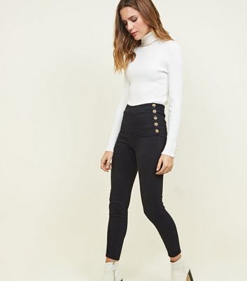 black high waisted button jeans