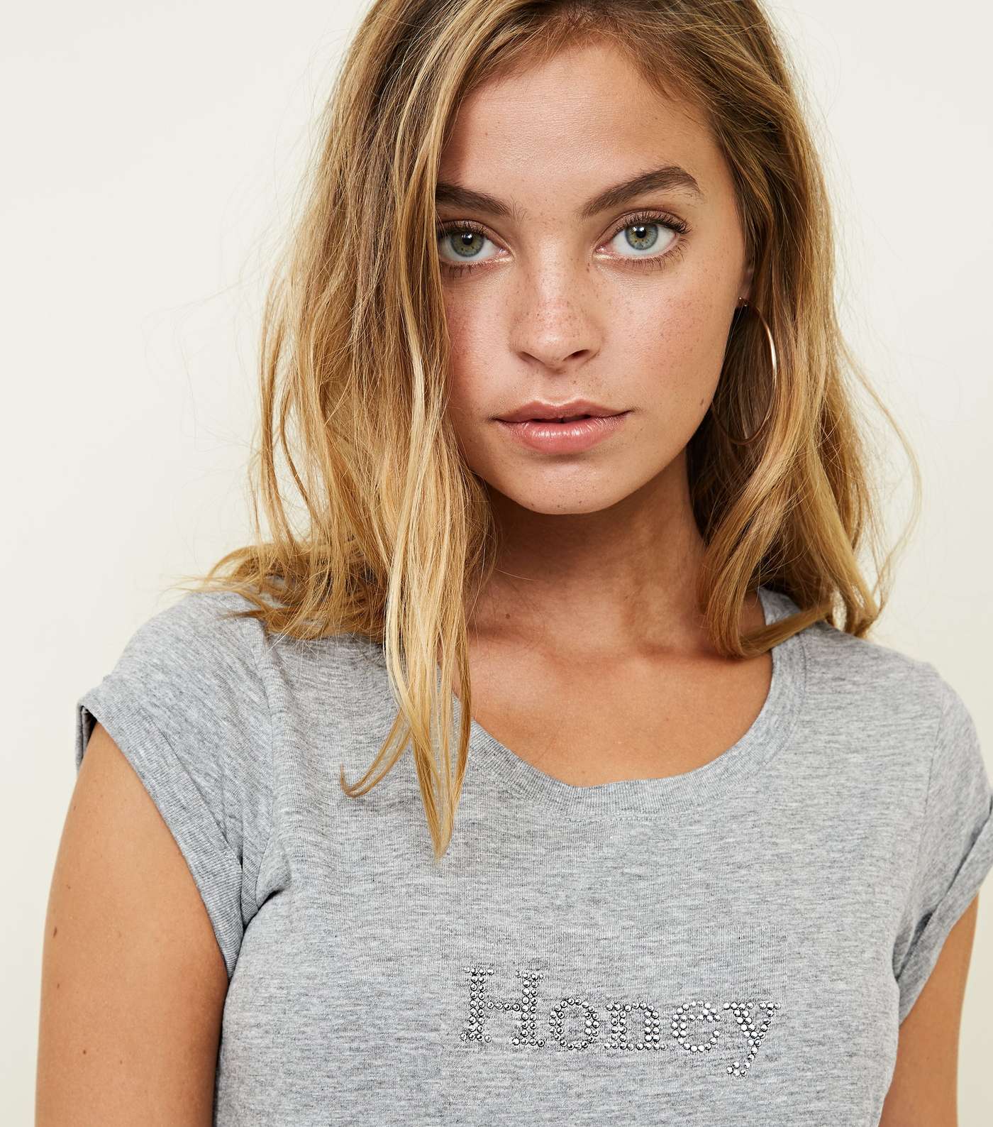 Petite Grey Marl Rhinestone Honey T-Shirt Image 5