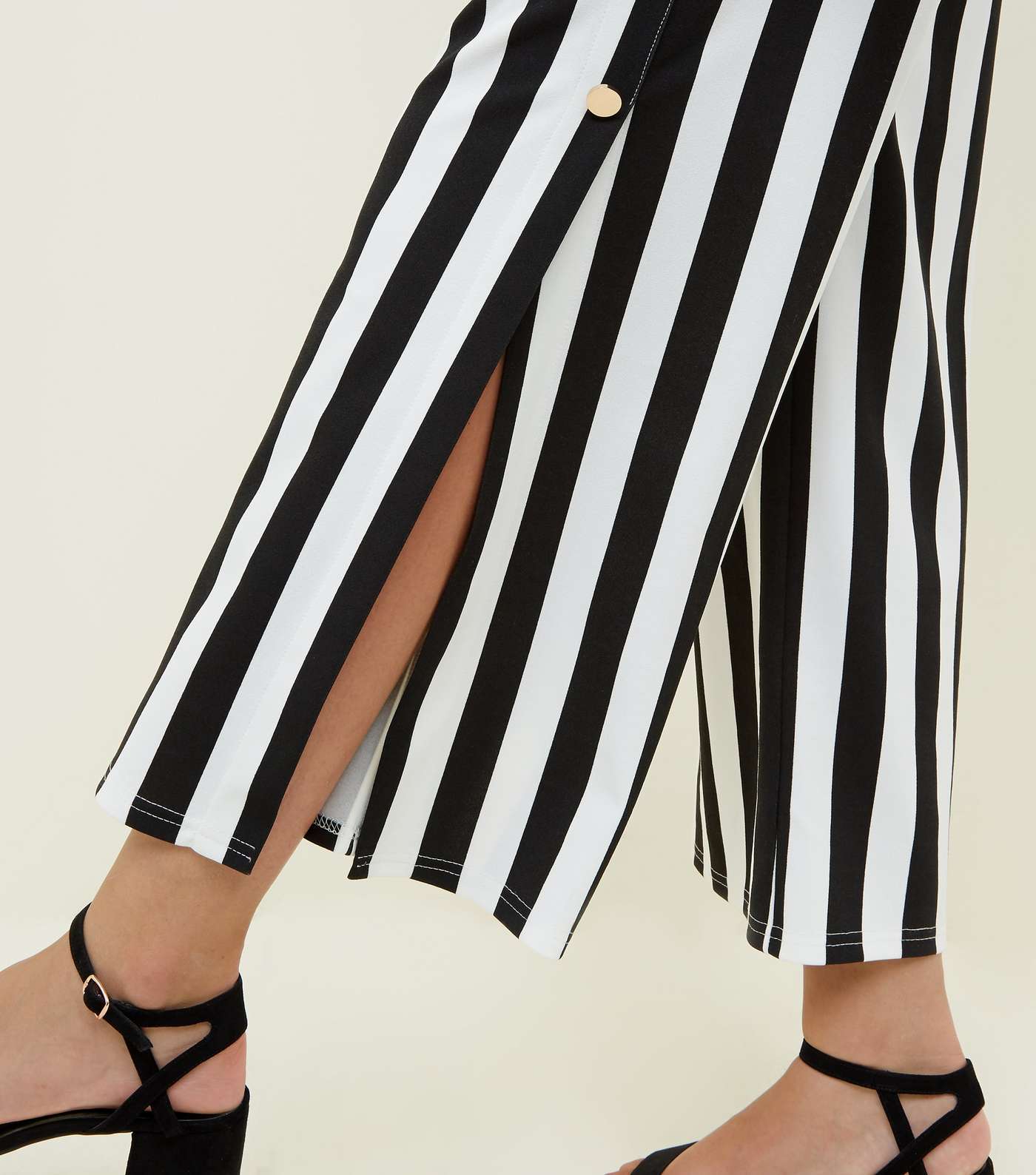 Girls White Stripe Side Button Culottes  Image 5