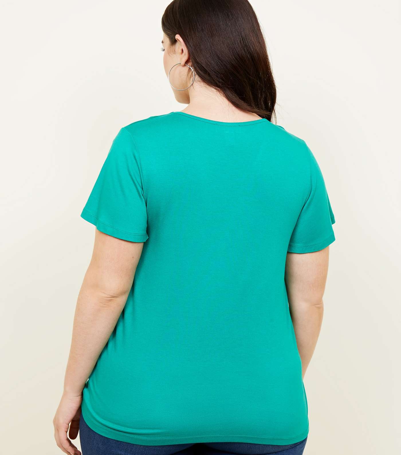 Curves Green Button Tie Front T-Shirt  Image 3