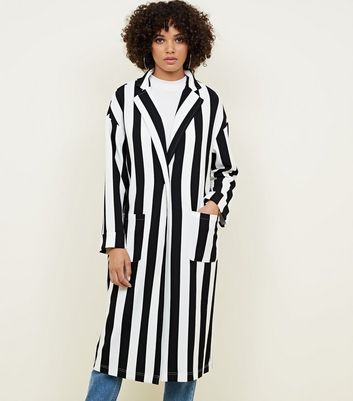 FuweiEncore Womens Long Sleeve Striped Printed Duster Blazer Jacket Coat Color : Black, Size : Small 