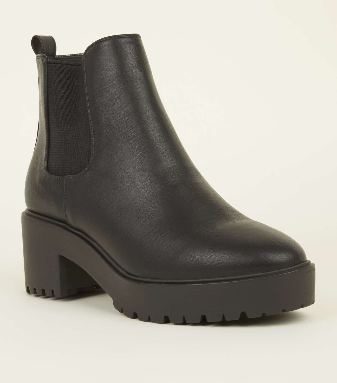 Black Leather-Look Chunky Chelsea Boots