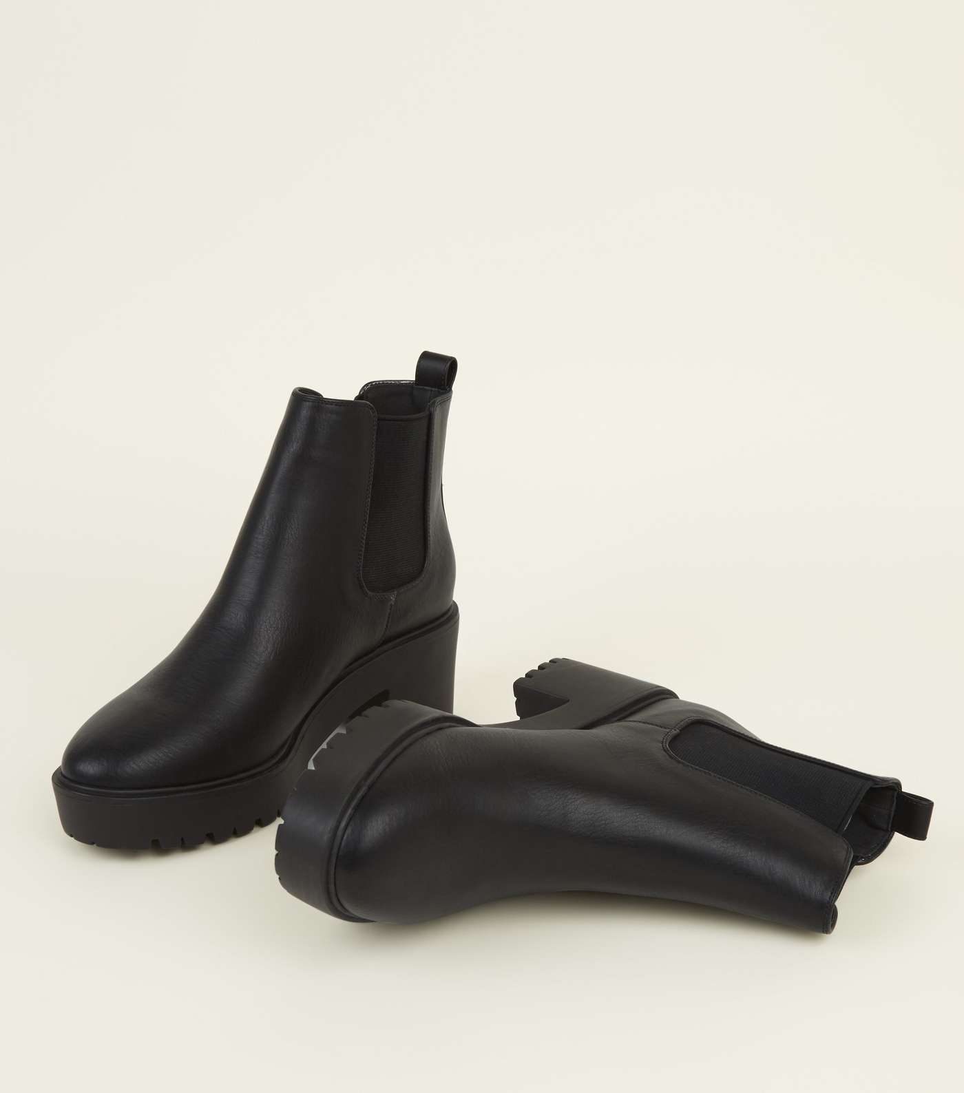 Black Leather-Look Chunky Chelsea Boots Image 3