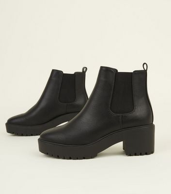 black leather look chelsea boots