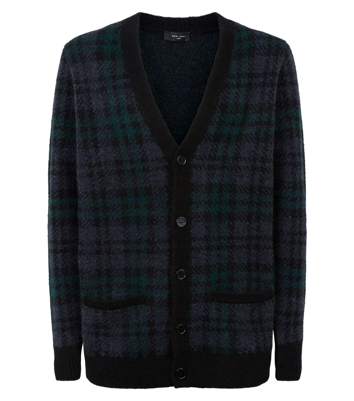 Dark Green Check Button Front Cardigan Image 4