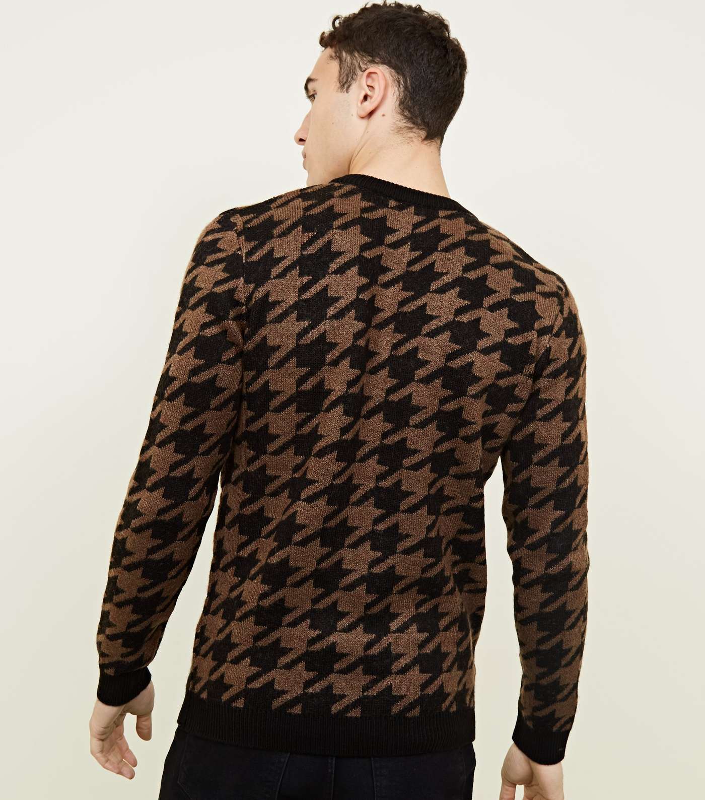 Rust Houndstooth Check Crew Neck Jumper Image 3