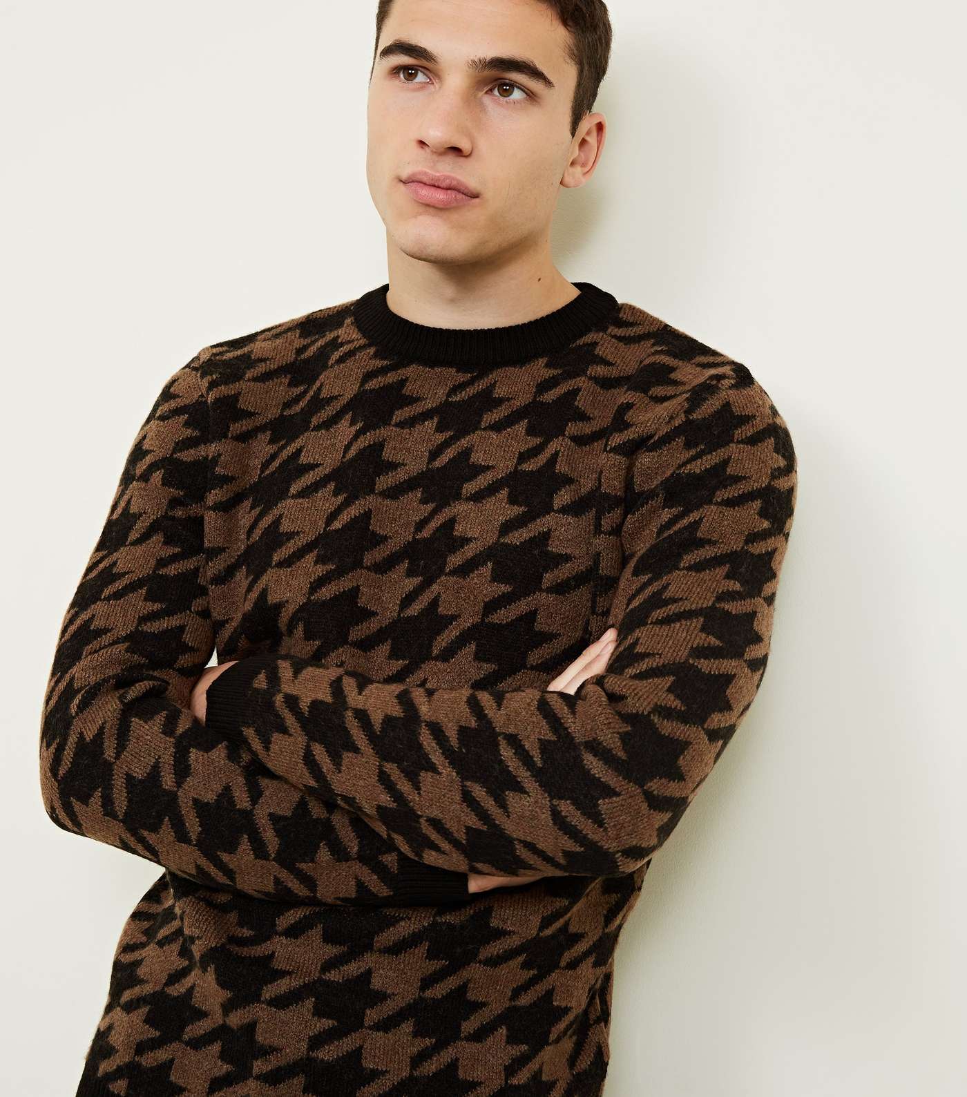Rust Houndstooth Check Crew Neck Jumper Image 5