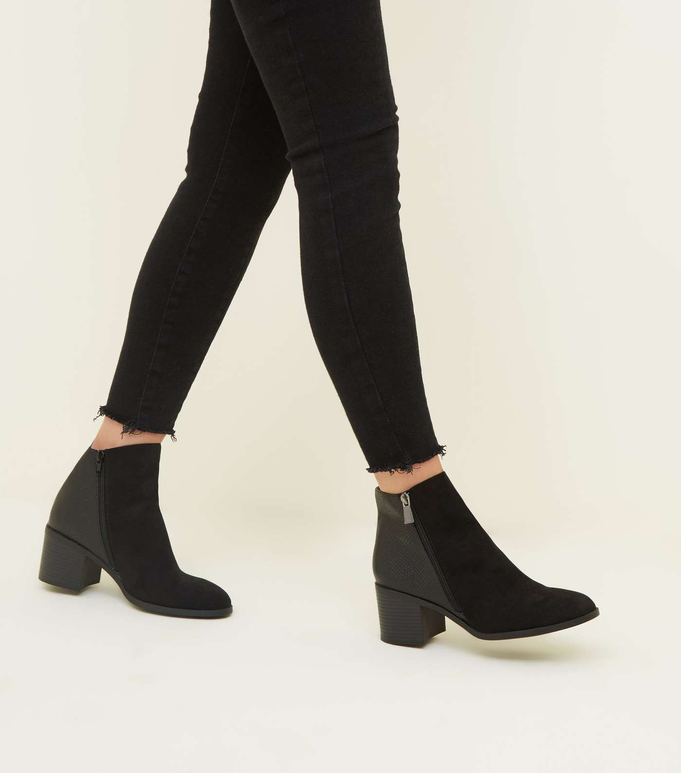 Black Faux Snake and Suedette Block Heel Boots Image 2