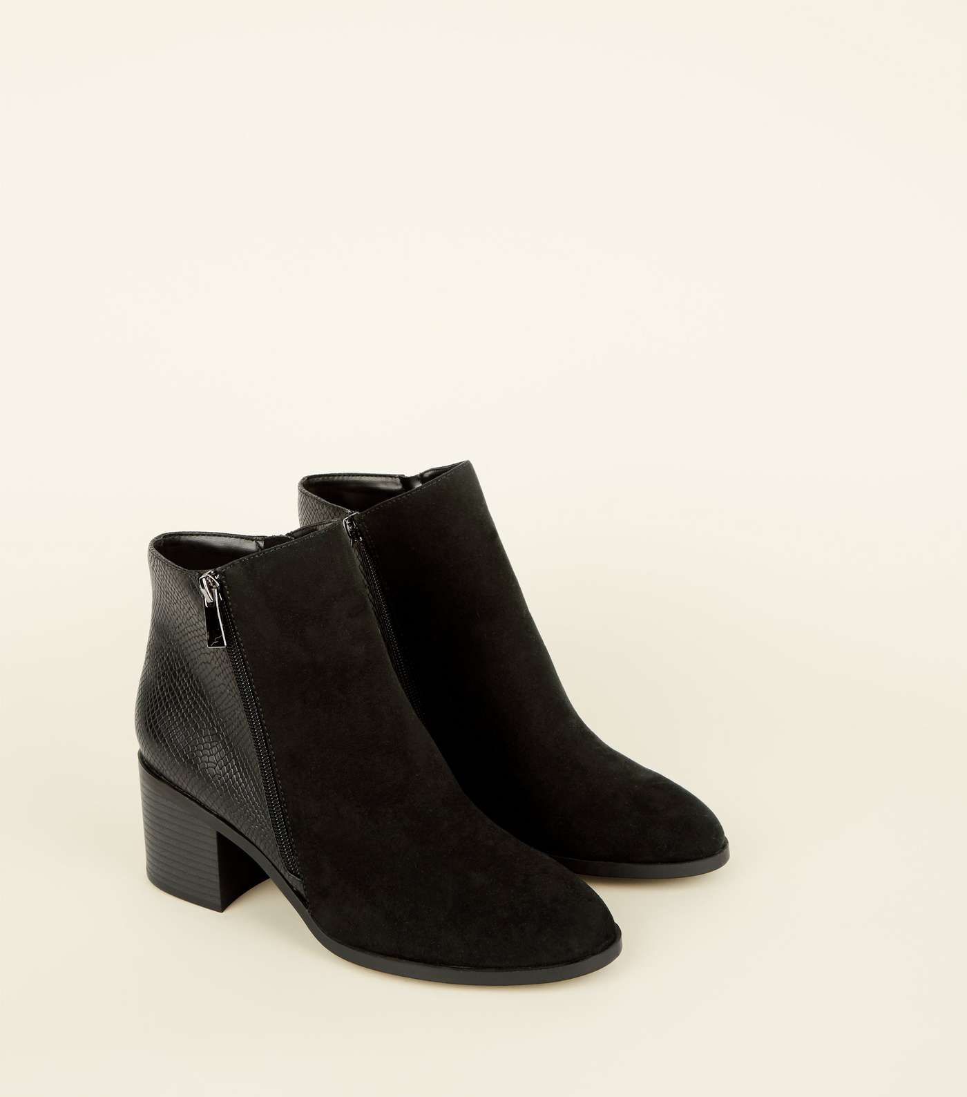 Black Faux Snake and Suedette Block Heel Boots Image 4