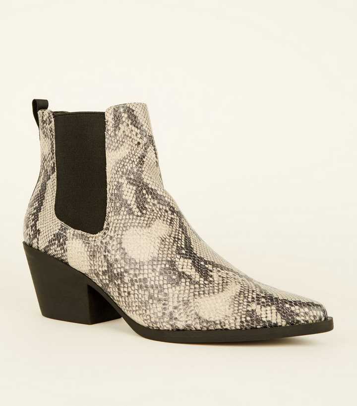 Black Faux Snake Western Chelsea Boots