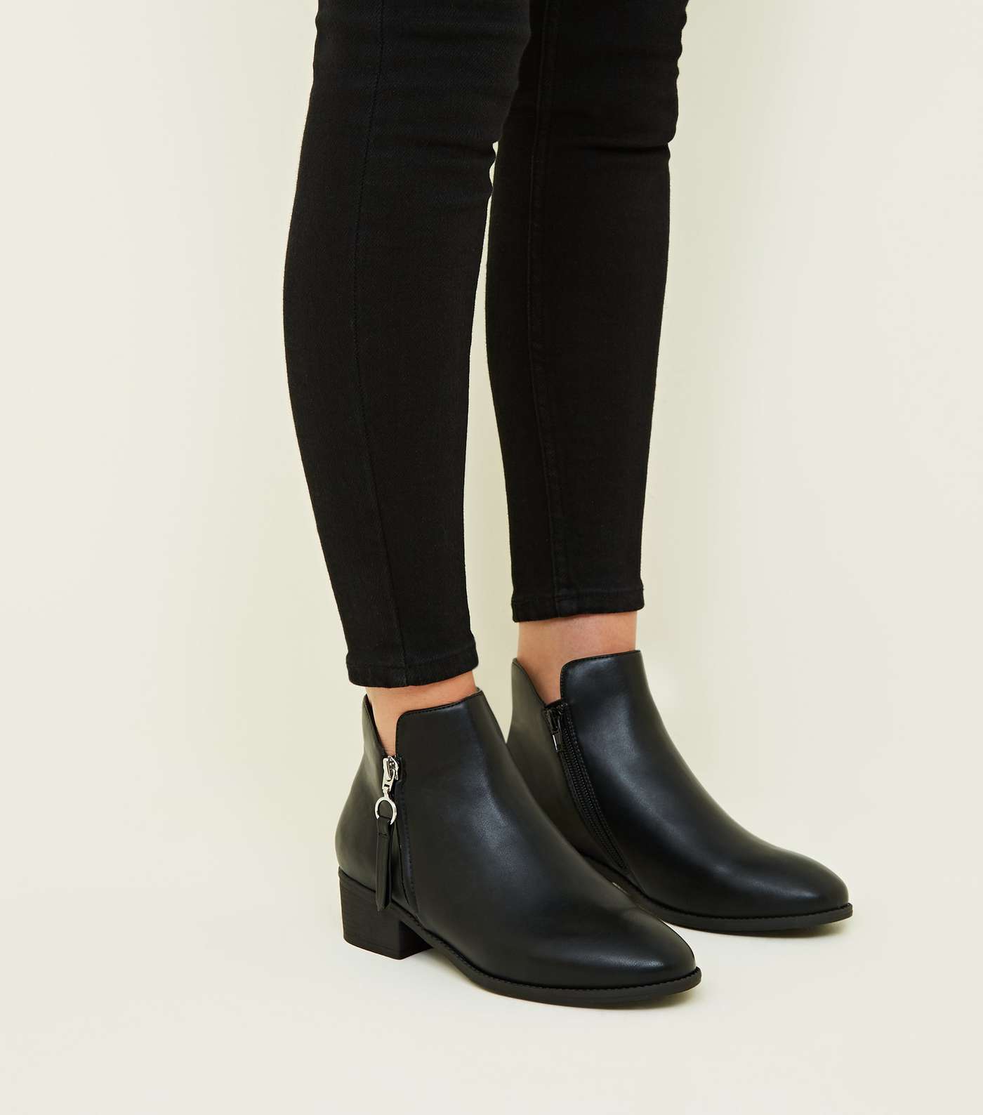 Black Zip Side Western Ankle Boots Image 2